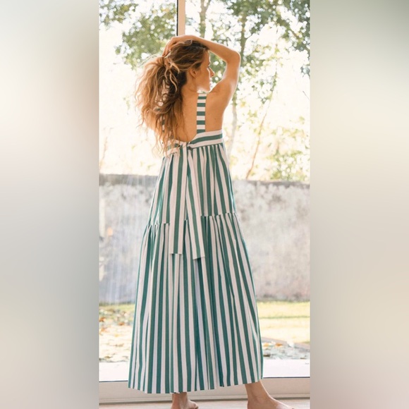 HUNTER BELL- Tula dress Green and White Striped Maxi Dress NTW - Picture 2 of 3